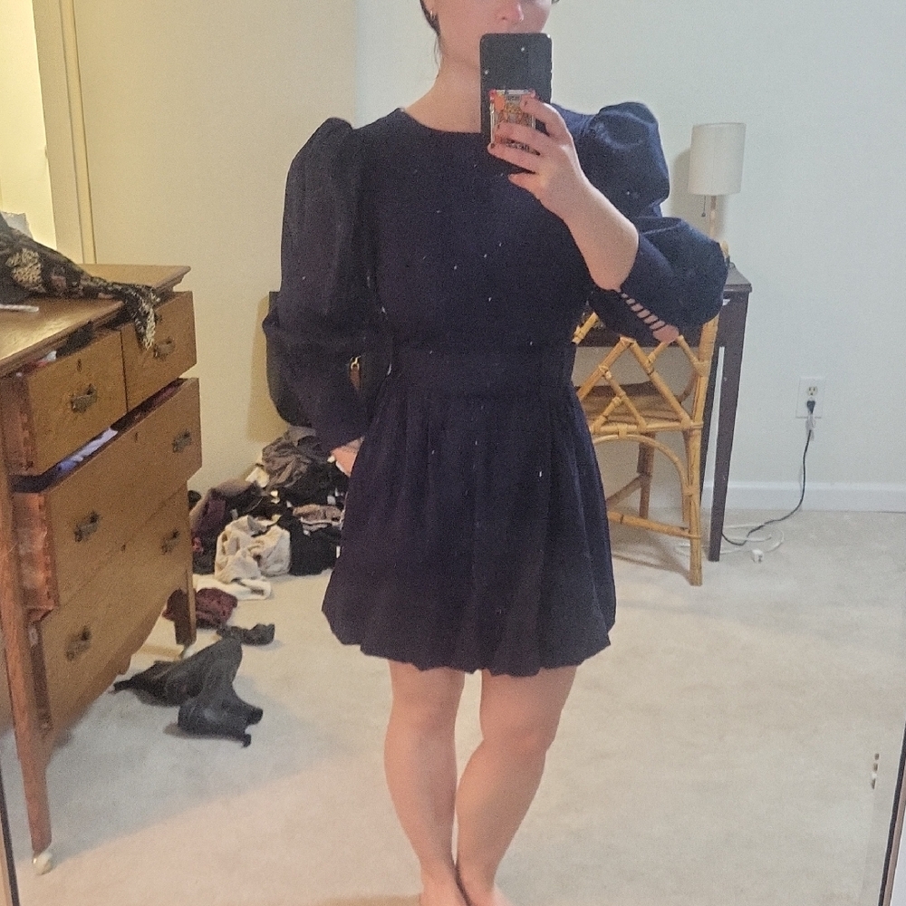 1980s Style Navy Blue Dress